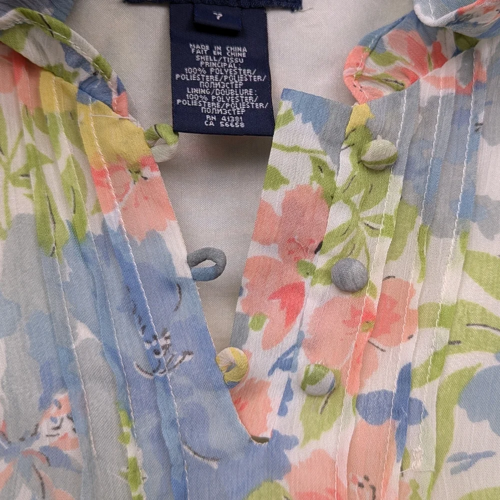 Ralph Lauren Chiffon Dress Watercolor Floral Ruffle Flutter Sleeve Cottagecore 7